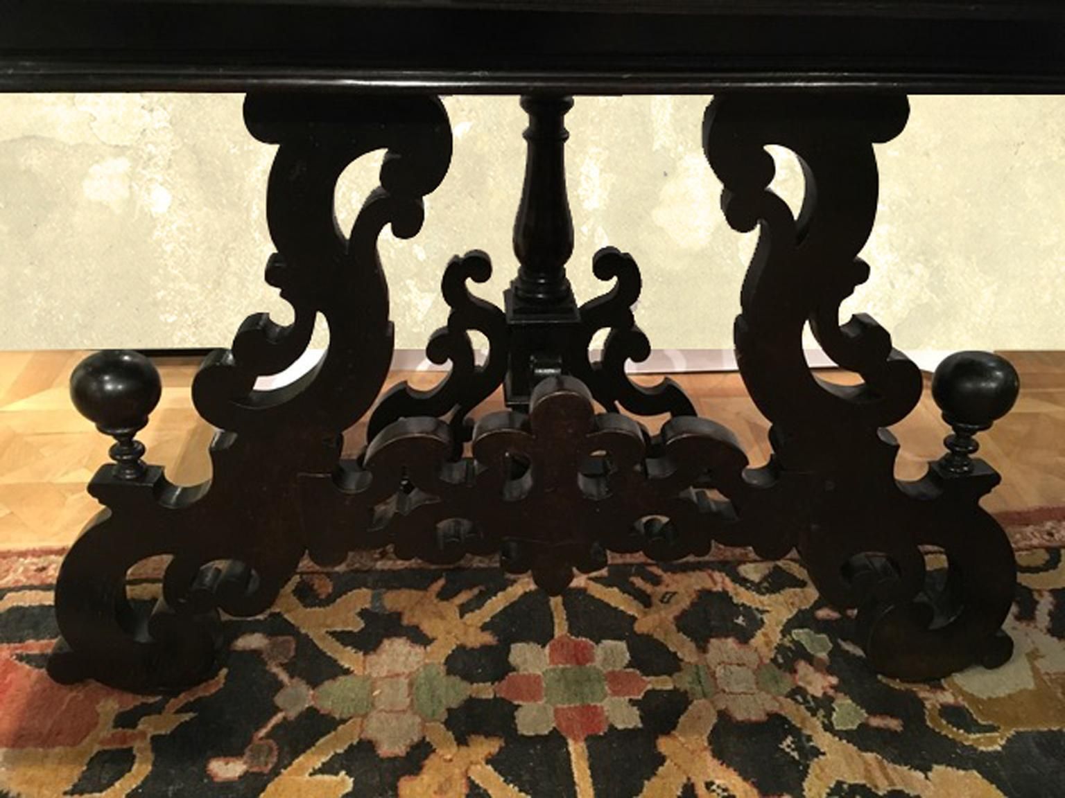 Late 17th Century Italian Wood Ebony Hand Carved Black Marble Console photo furniture