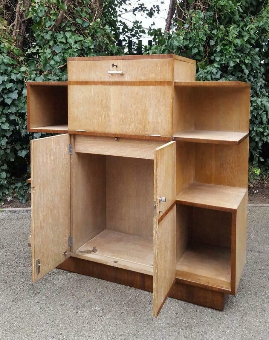 1930s Art Deco Limed Oak Cocktail Cabinet Bookcase photo furniture
