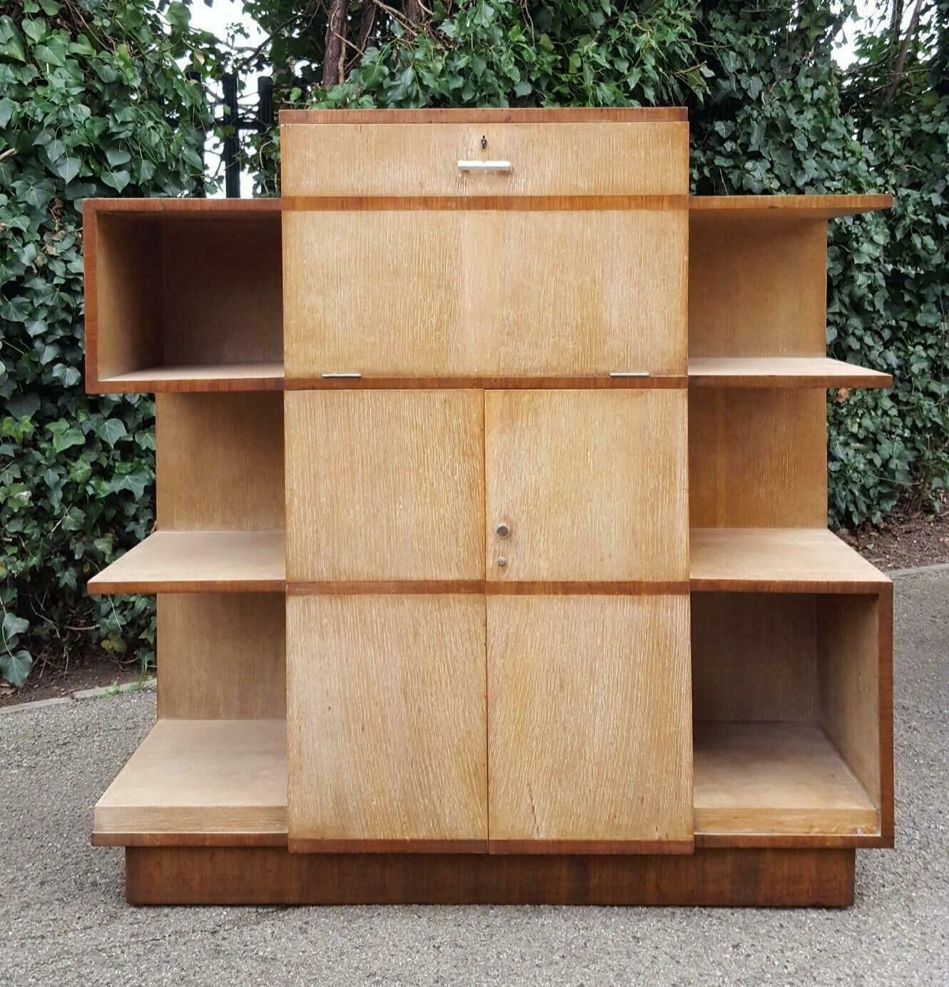 1930s Art Deco Limed Oak Cocktail Cabinet Bookcase photo Furniture