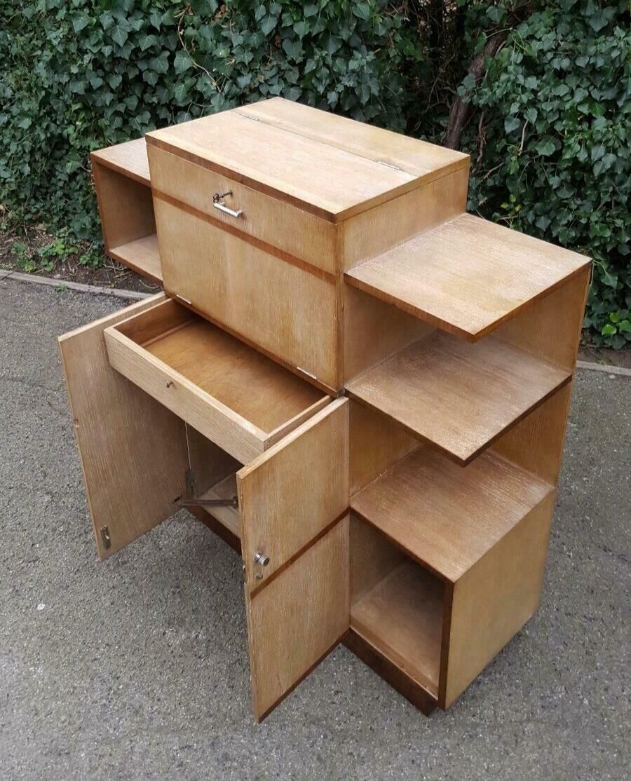 photo for sale 1930s Art Deco Limed Oak Cocktail Cabinet Bookcase