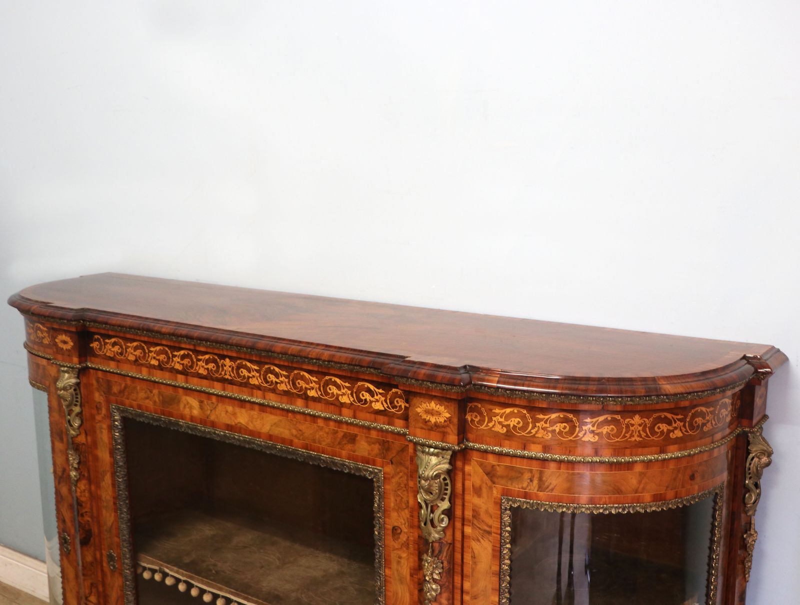 A Lovely Victorian Walnut Veneered, Inlaid And Gilt Metal Mounted Credenza Cabinet. photo Furniture