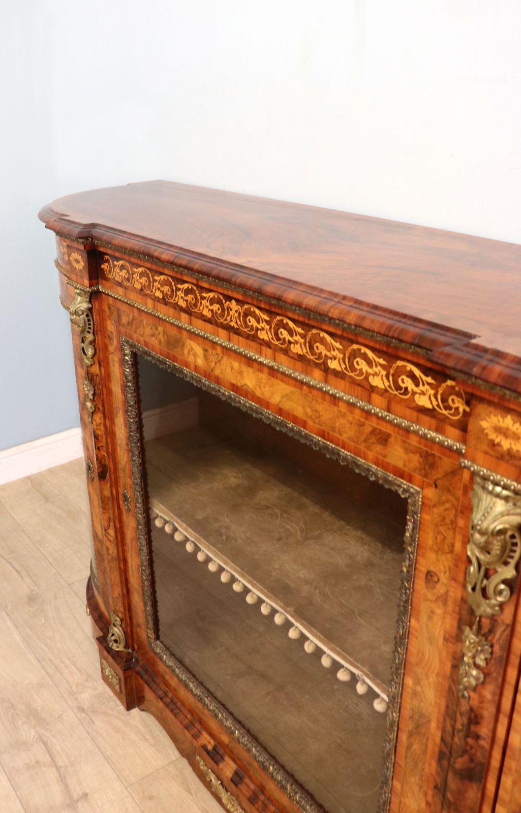 2495.0 A Lovely Victorian Walnut Veneered, Inlaid And Gilt Metal Mounted Credenza Cabinet. photo