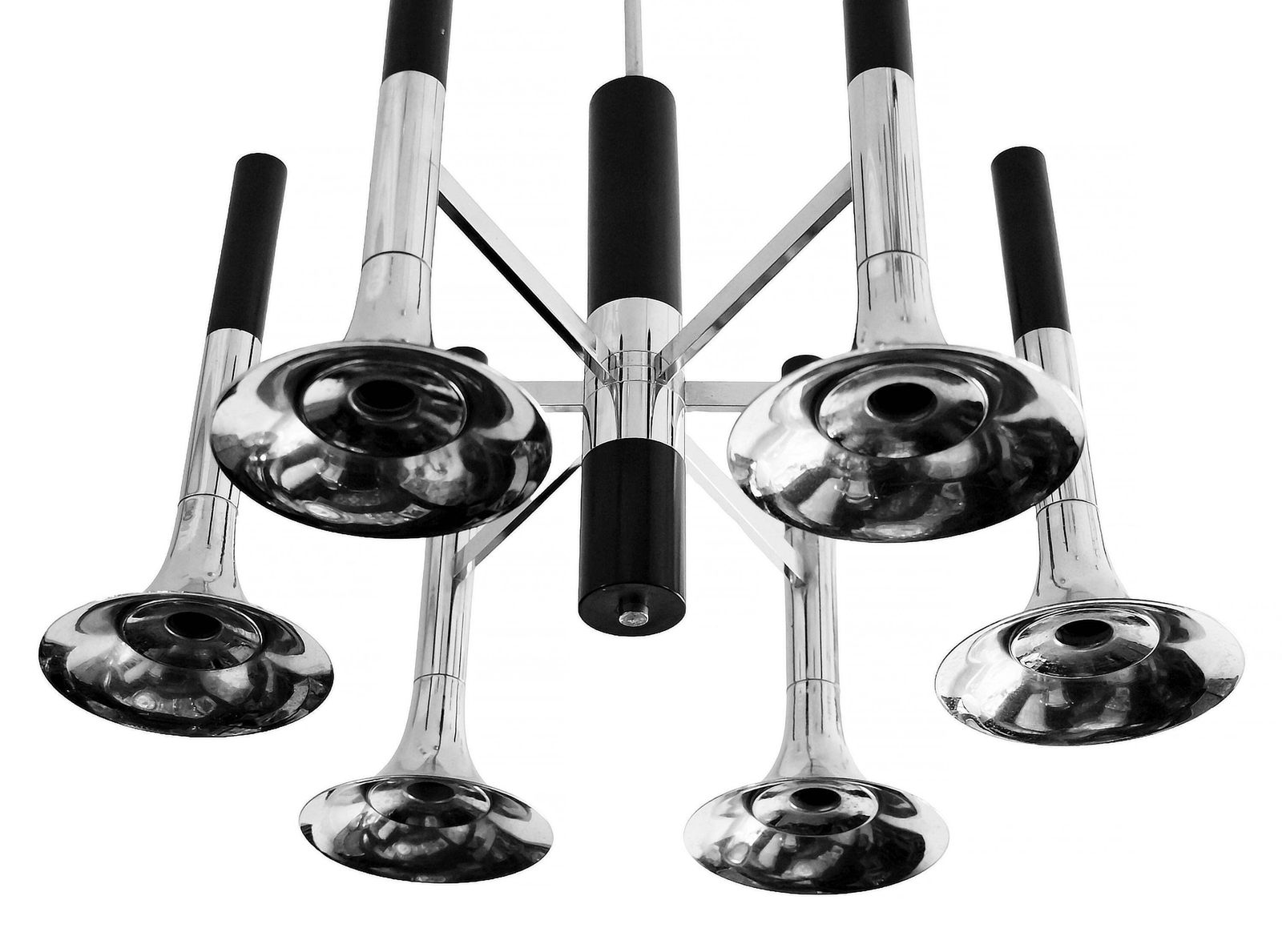 Mid Century Italian Reggiani Trumpet Chrome Chandelier, Circa 1970 photo furniture