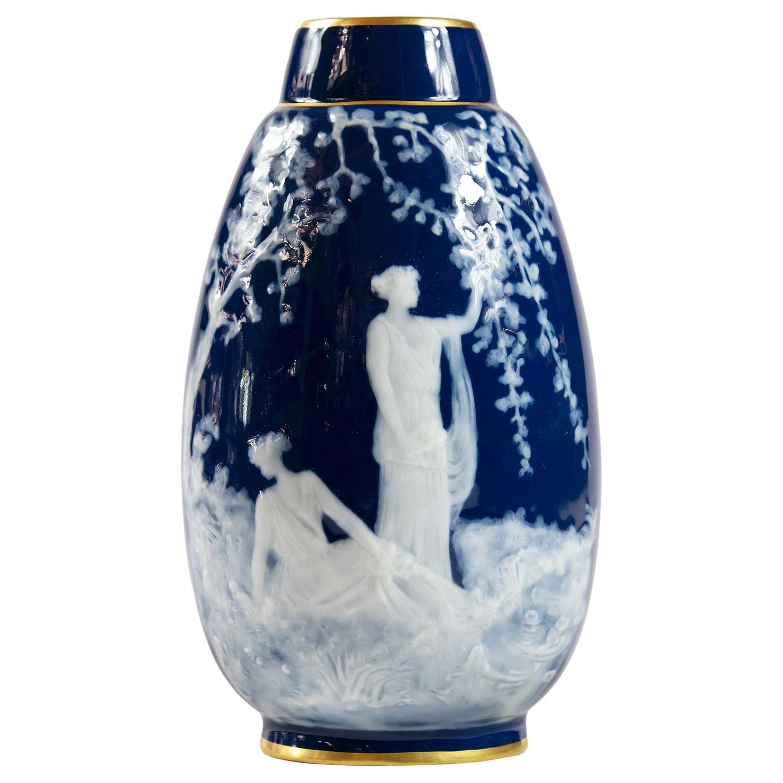 French Limoges Porcelain Cobalt Blue Pate Sur Pate Vase