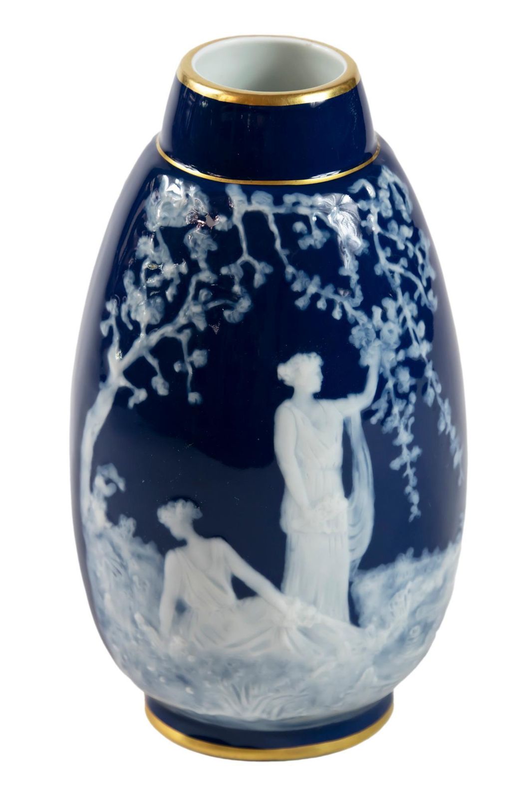 French Limoges Porcelain Cobalt Blue Pate Sur Pate Vase photo furniture