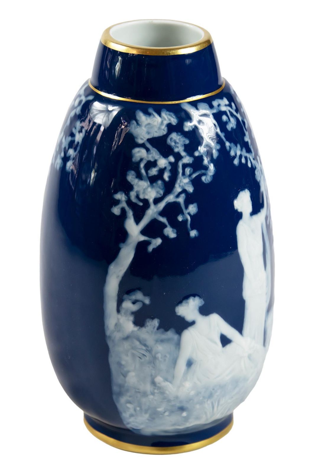 French Limoges Porcelain Cobalt Blue Pate Sur Pate Vase photo Home Decor