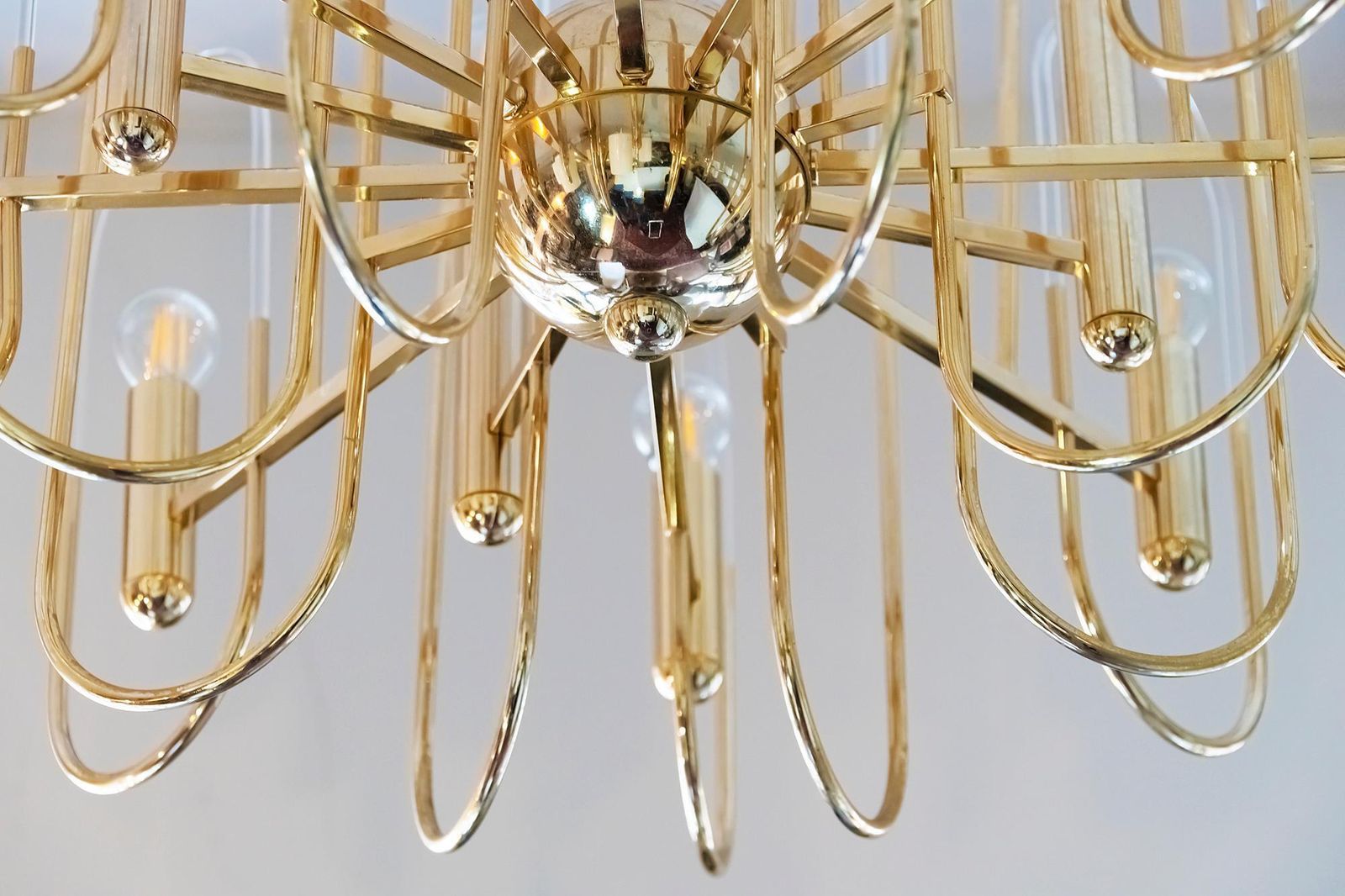 Midcentury Italian Brass And Glass Chandelier By Sciolari photo buy