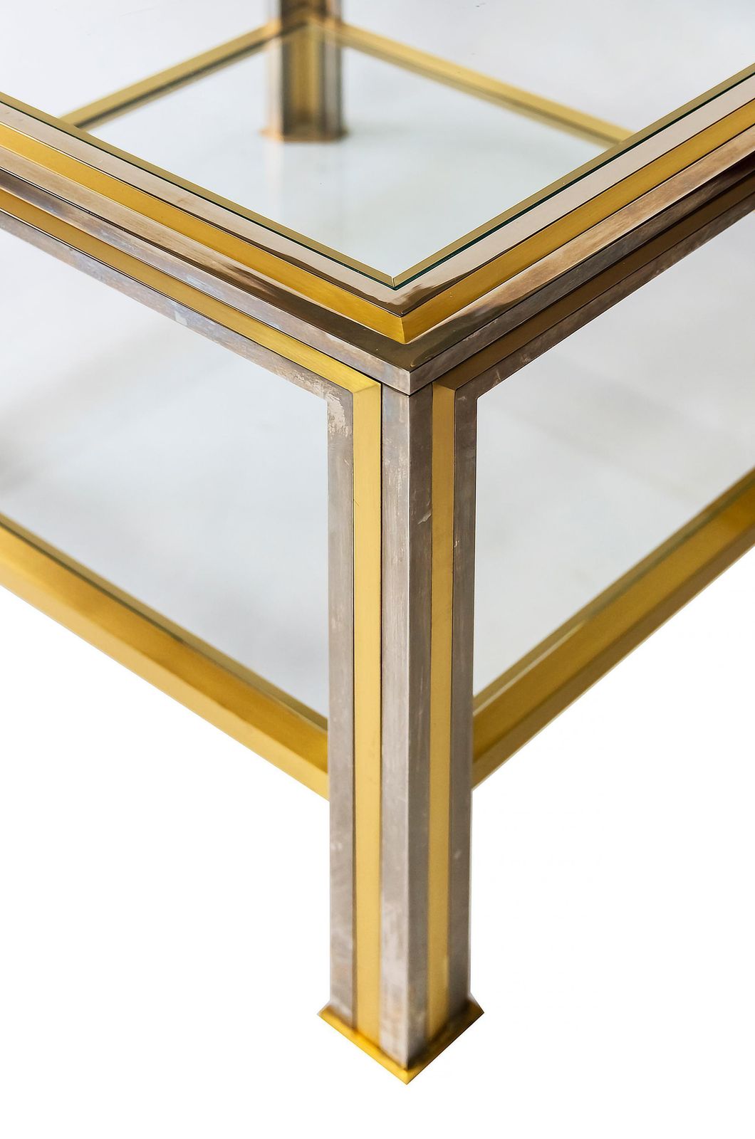 Pair Of Mid Century Italian Brass, Chrome And Glass Top Side Tables photo vinterior