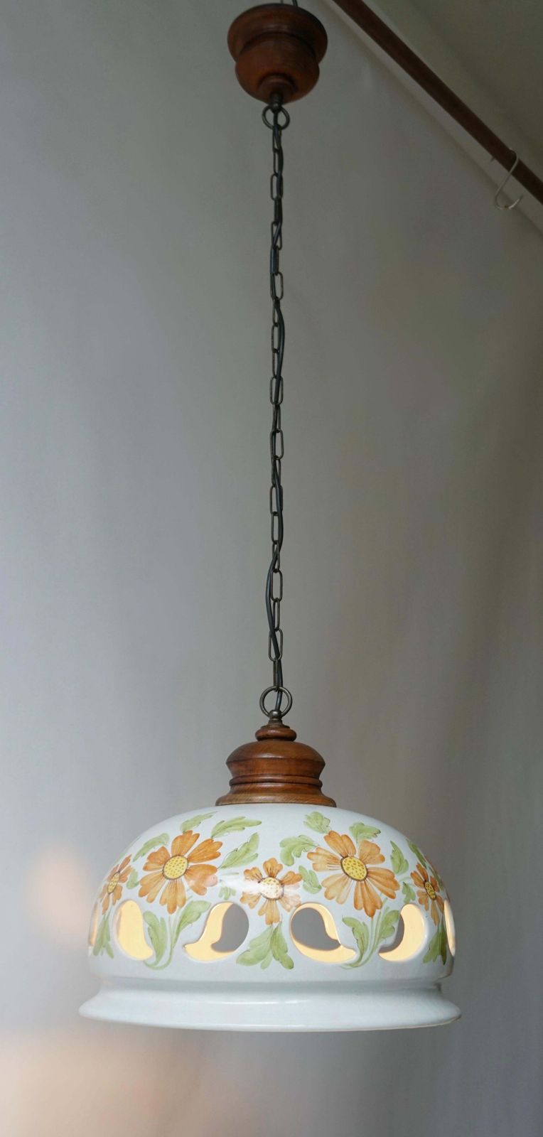 Italian Ceramic Lamp With Flower Decoration, 1970s photo Lighting