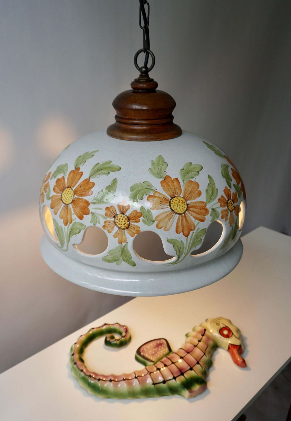 Italian Ceramic Lamp With Flower Decoration, 1970s photo 934.0