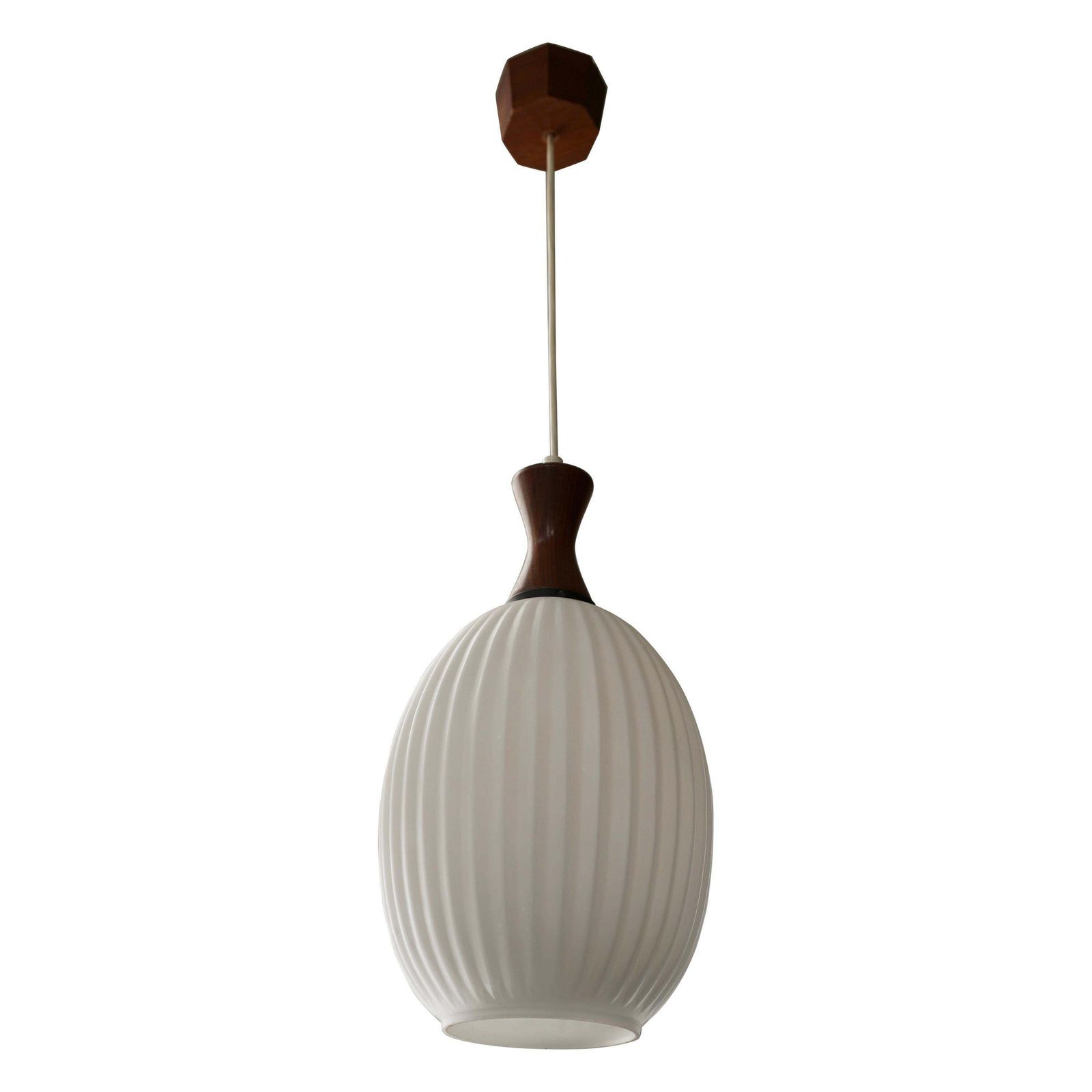 Midcentury Danish Glass And Wood Chandelier Or Pendant Light