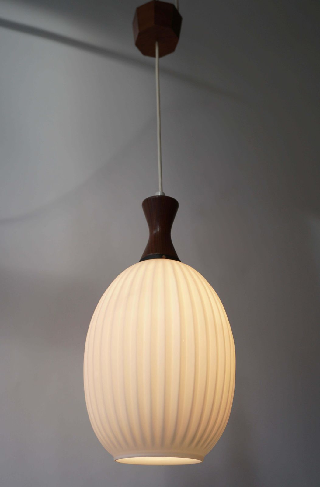 Midcentury Danish Glass And Wood Chandelier Or Pendant Light photo furniture
