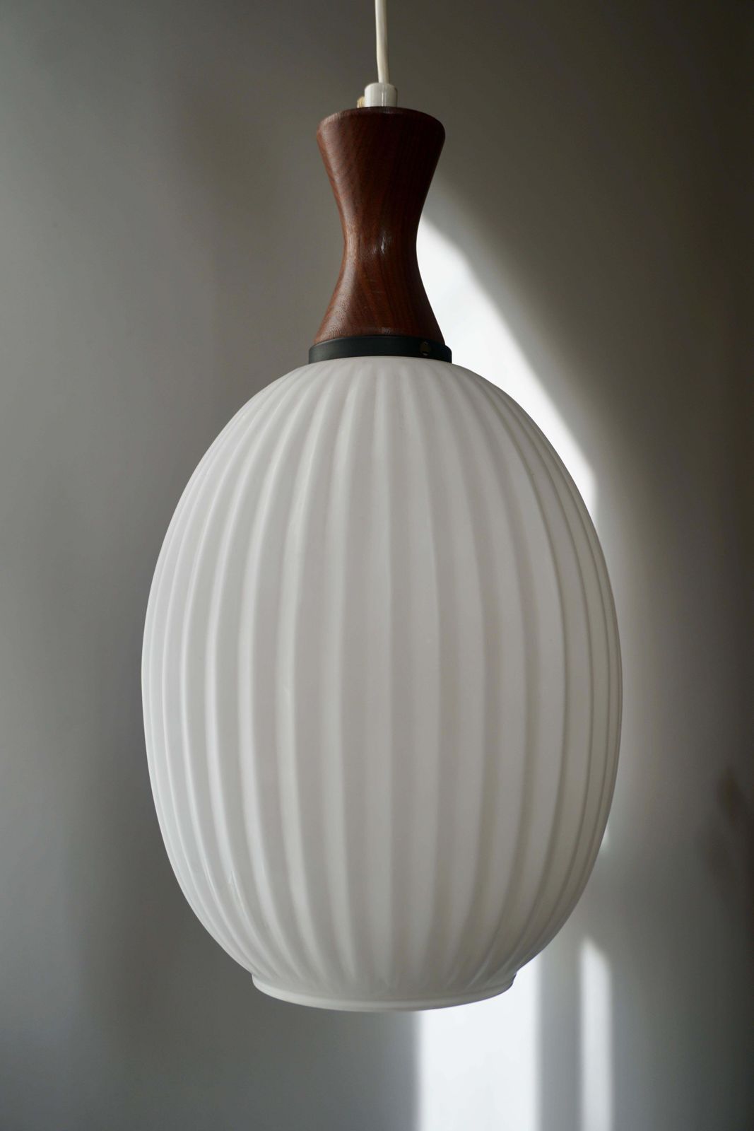Midcentury Danish Glass And Wood Chandelier Or Pendant Light photo Lighting
