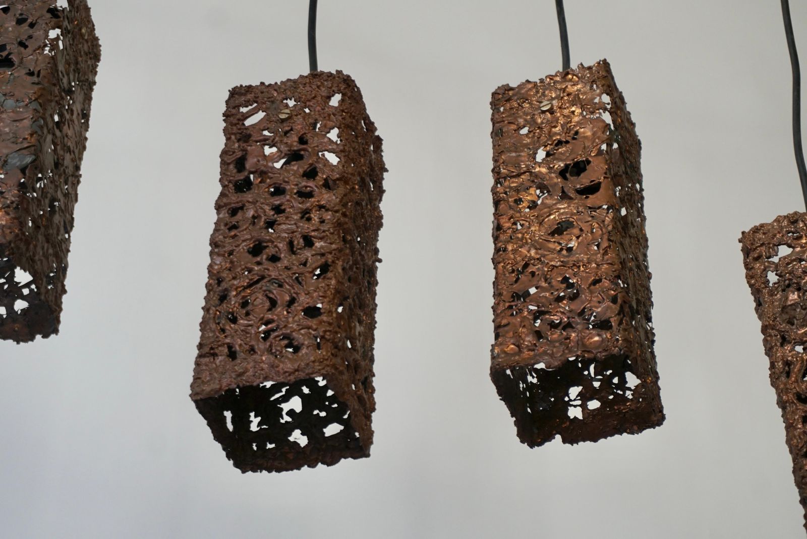 Four Organic Relief Copper Ceiling Lamp By Aimo Tukiainen Finland, 1960's photo Lighting