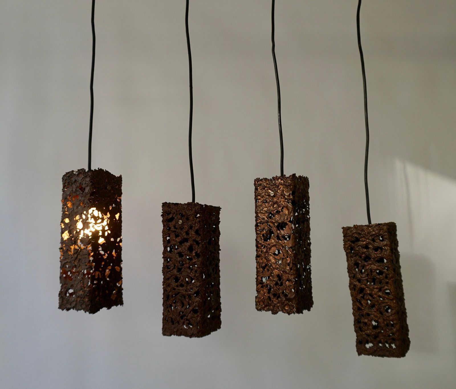Four Organic Relief Copper Ceiling Lamp By Aimo Tukiainen Finland, 1960's photo vinterior