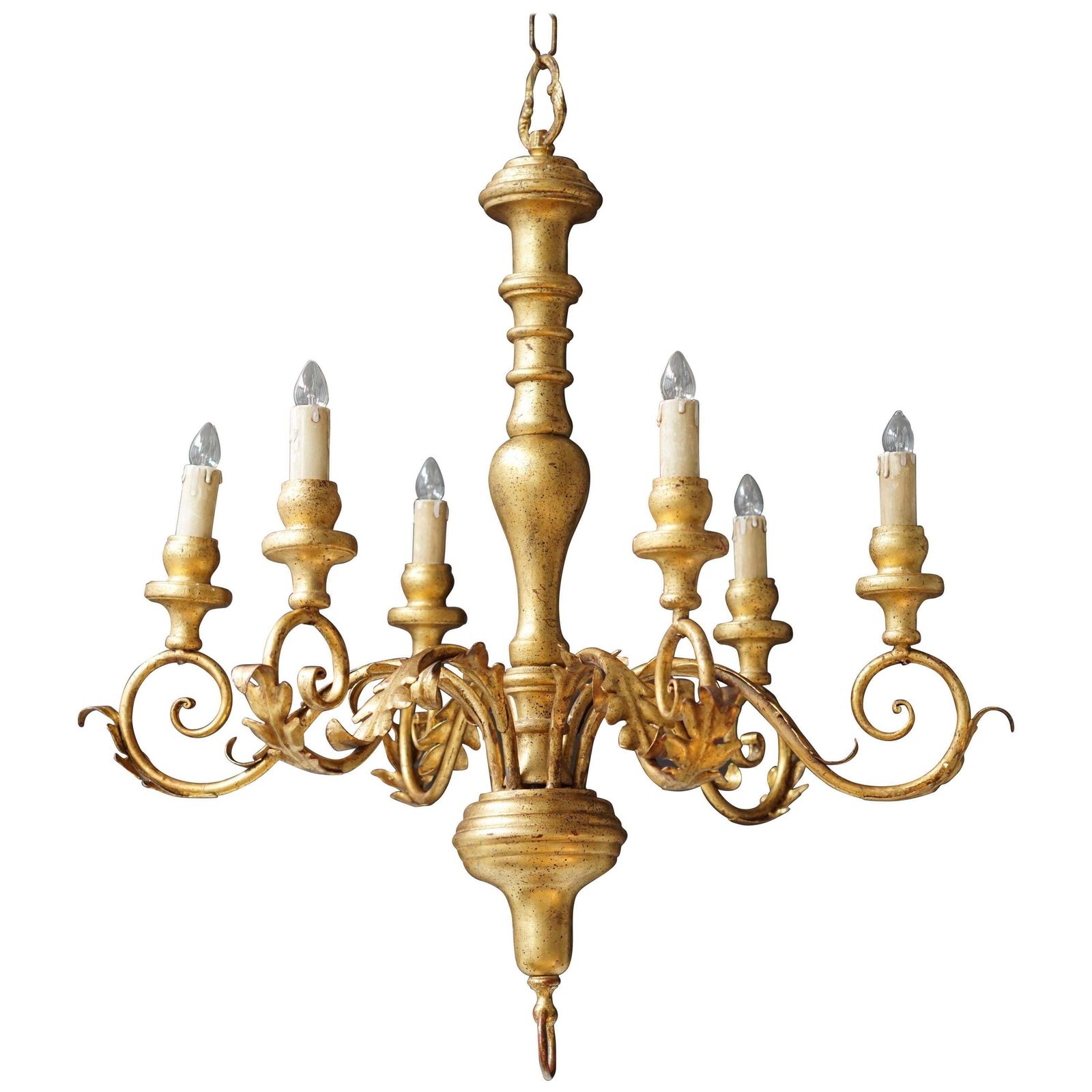 Italian Giltwood Six Arm Chandelier