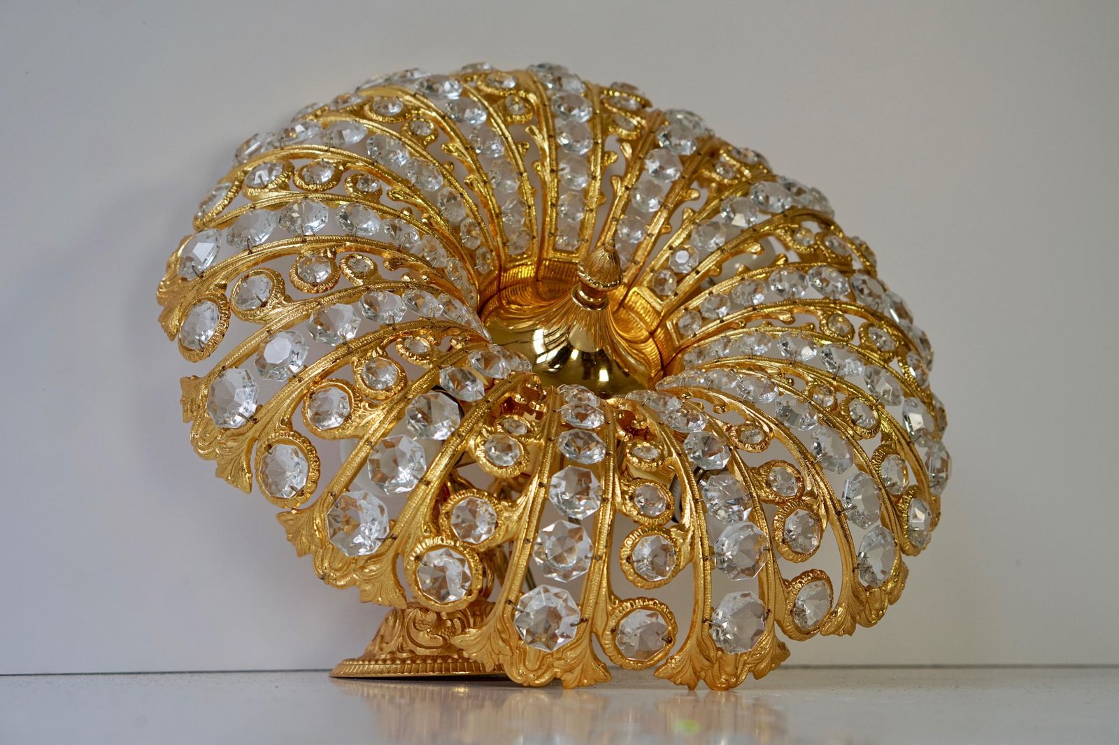 Lighting Hollywood Regency Crystal And Gilded Chandelier By Palwa photo