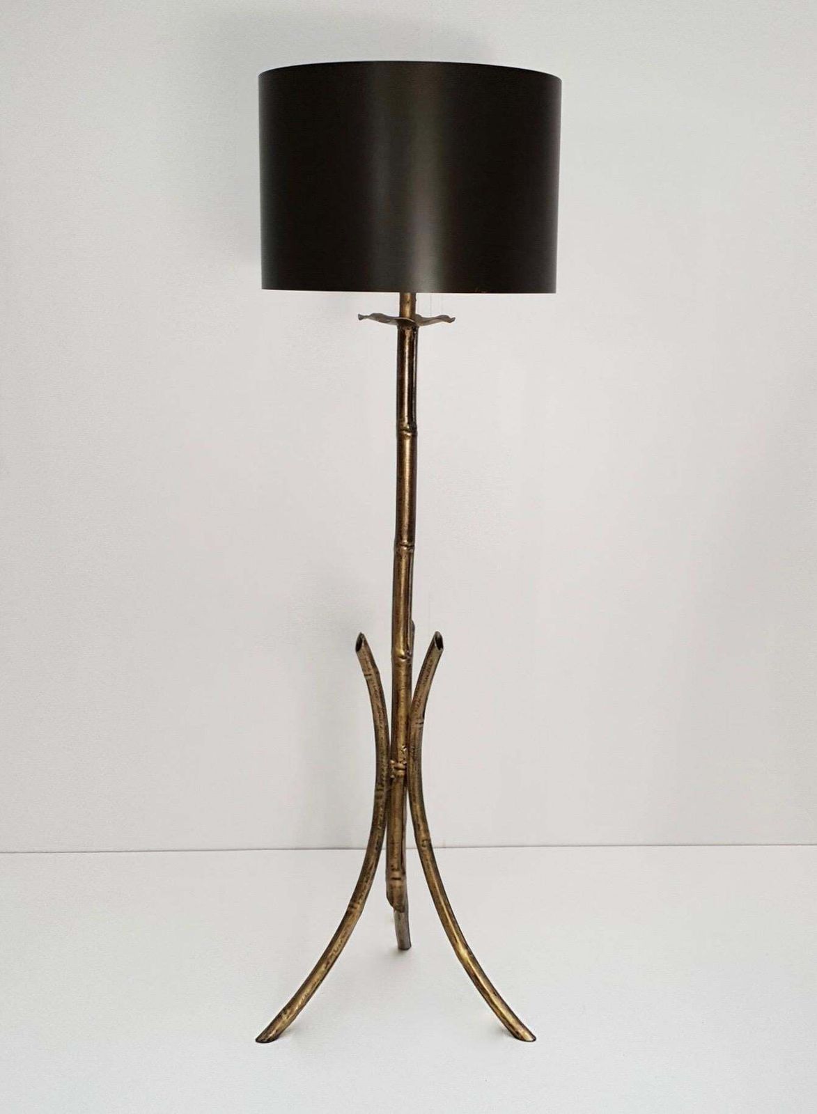 French Mid Century Modern Gilt Iron Faux Bamboo Floor Lamp photo furniture