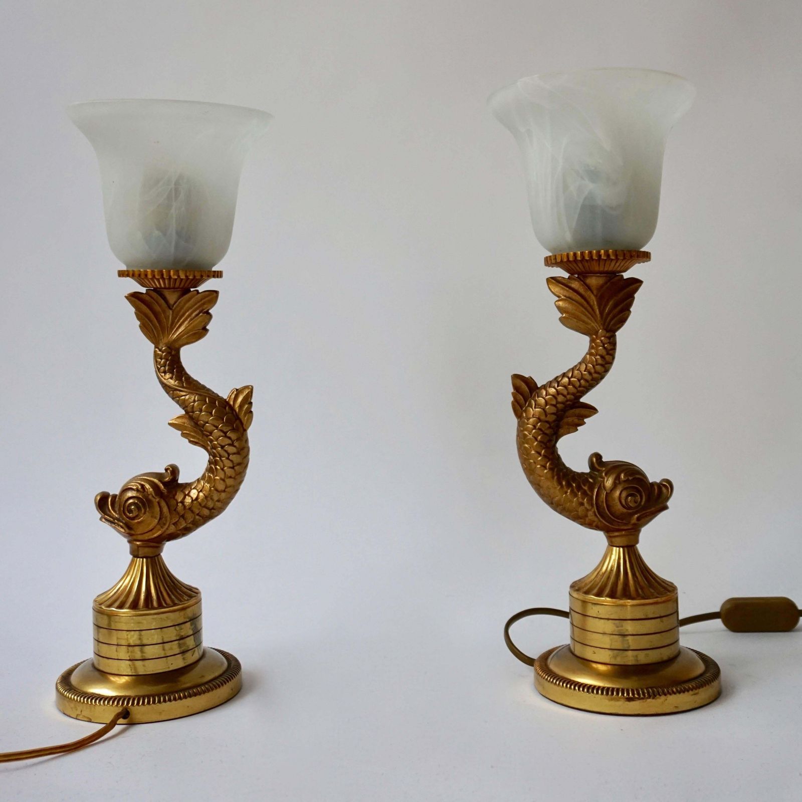 Pair Of 1970s Sculptural Brass And Glass Koi Fish Lamps photo Lighting