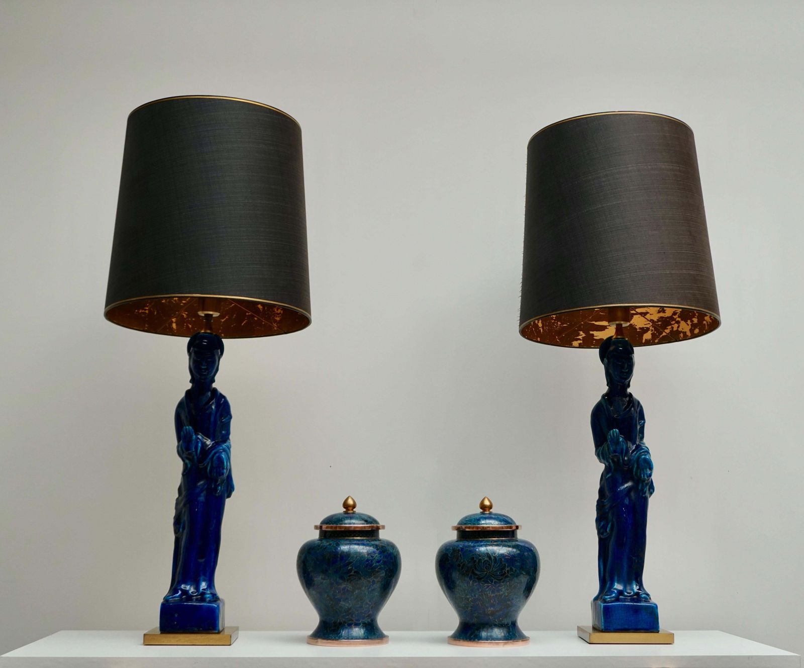 Pair Of Hollywood Regency Standing Buddha Ceramic Table Lamps By Ugo Zaccagnini photo Lighting