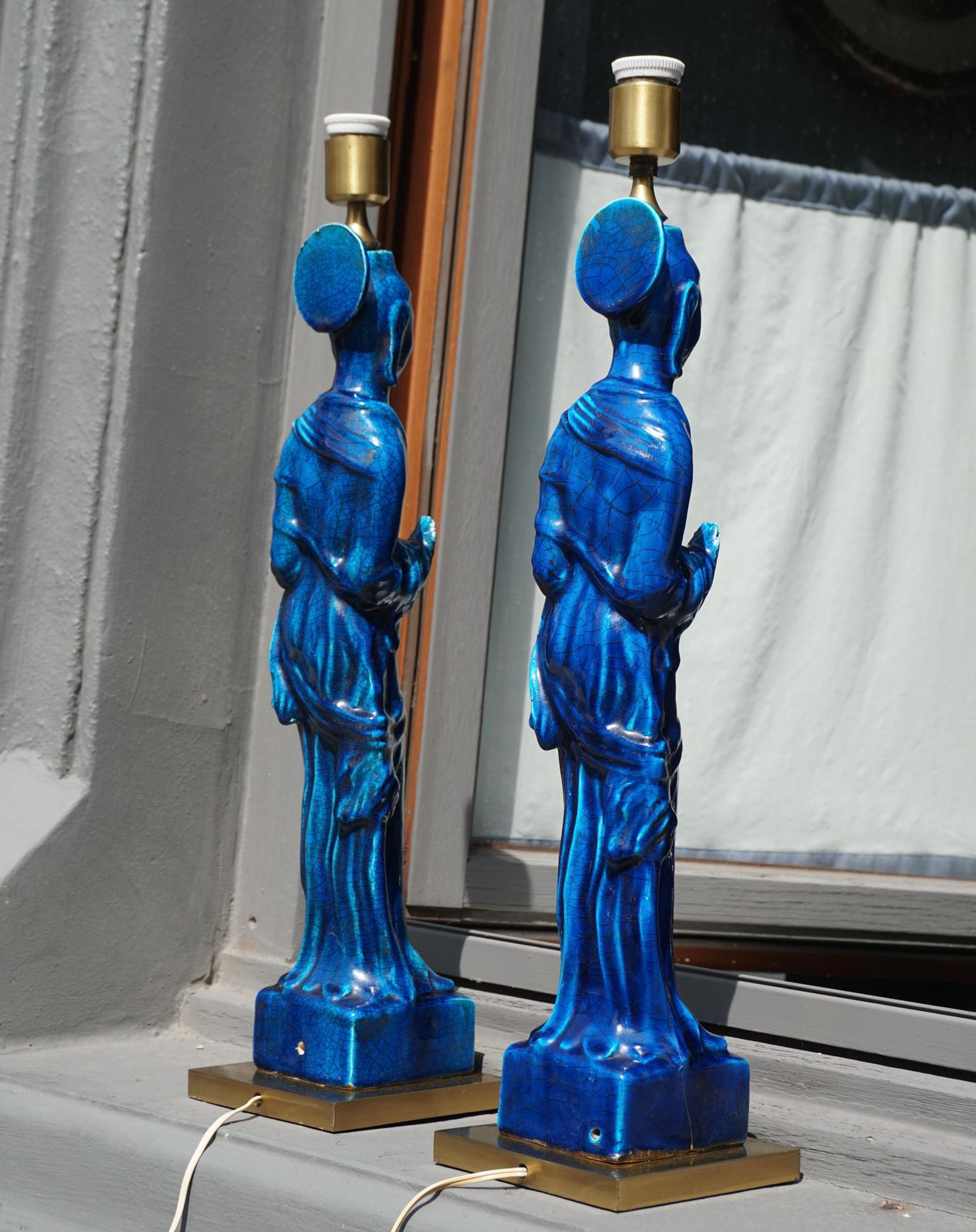 photo furniture Pair Of Hollywood Regency Standing Buddha Ceramic Table Lamps By Ugo Zaccagnini