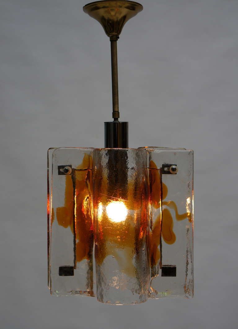 Mazzega Clear And Amber Curved Glass Tile Chandelier On Chrome Frame photo furniture