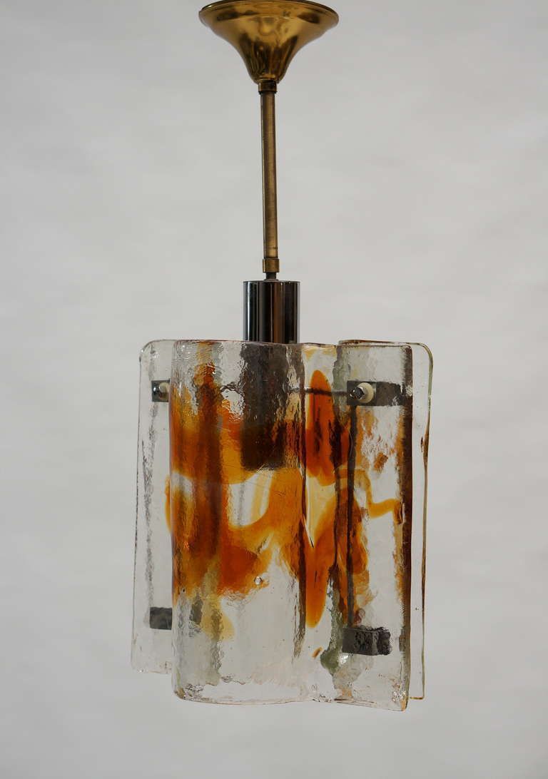 Mazzega Clear And Amber Curved Glass Tile Chandelier On Chrome Frame photo Lighting