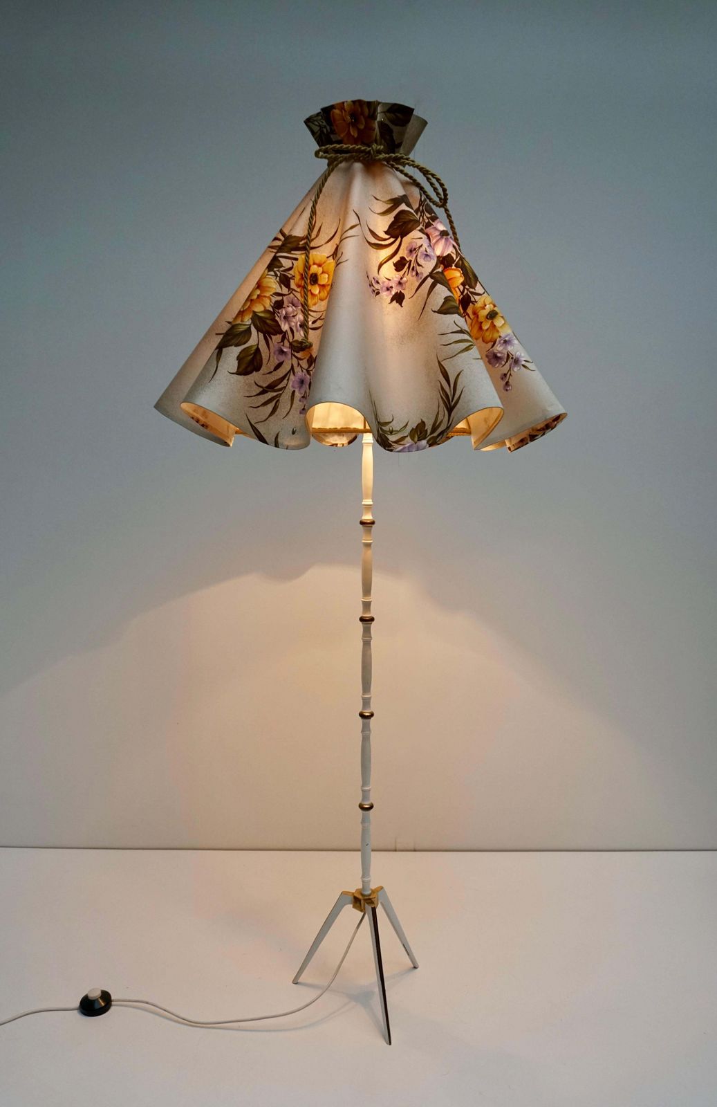 Midcentury Brass Floor Lamp, Flower Shade, Italy photo furniture