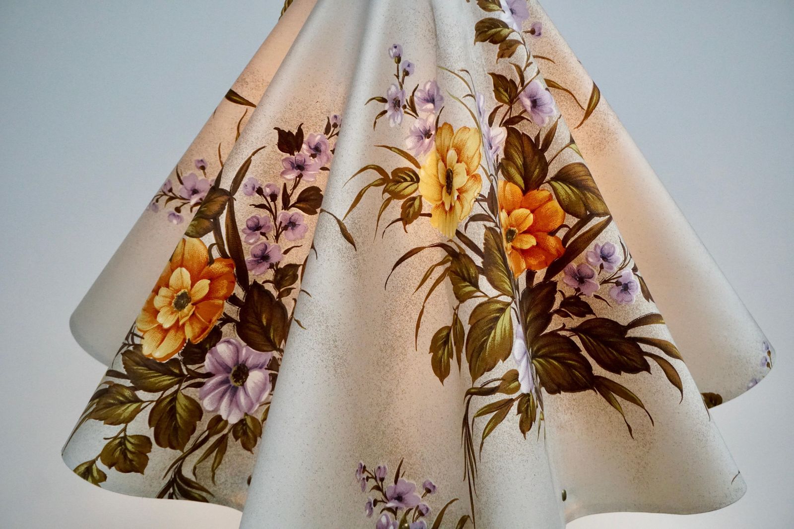 Midcentury Brass Floor Lamp, Flower Shade, Italy photo vintage