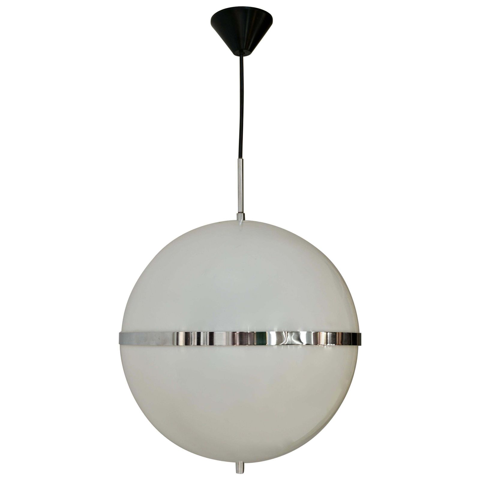 Italian Pendant Lamp In White Plastic And Chrome, 1970s