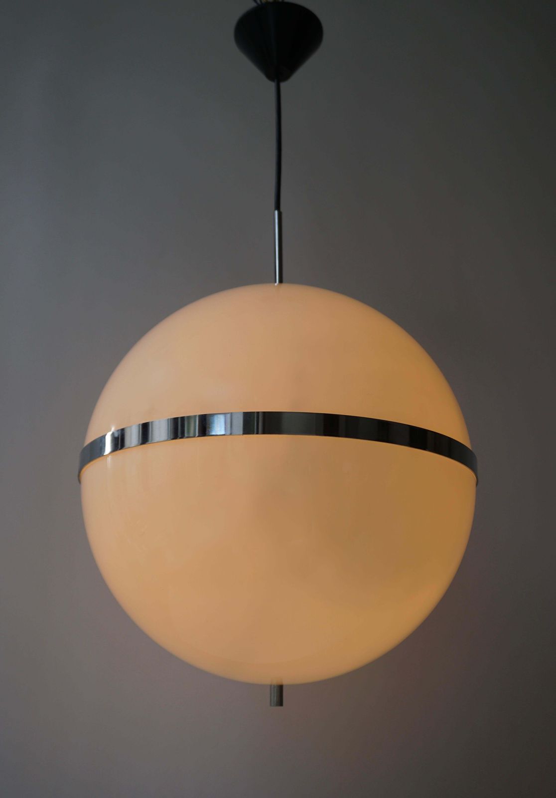 Italian Pendant Lamp In White Plastic And Chrome, 1970s photo 1319.0