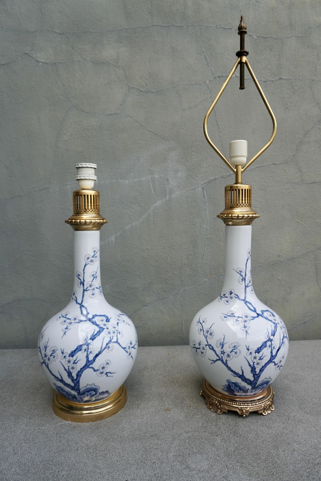 One Of Two Porcelain Paris Blue And White Flower Table Lamps photo for sale