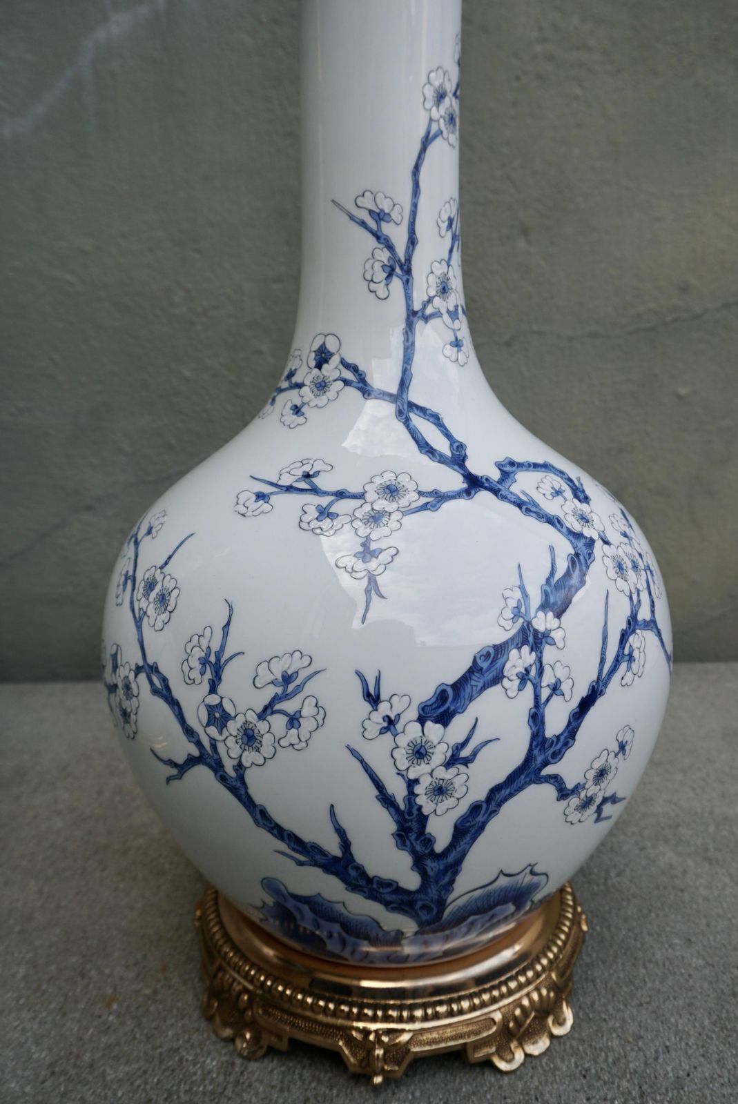 One Of Two Porcelain Paris Blue And White Flower Table Lamps photo vintage