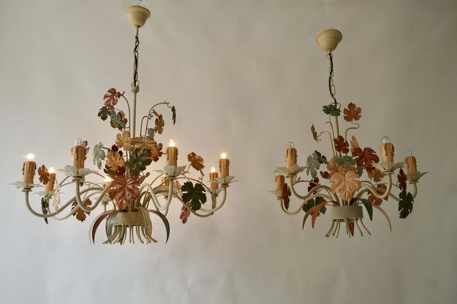Three Vintage Italian Tole Floral Chandeliers With Leaves photo vintage