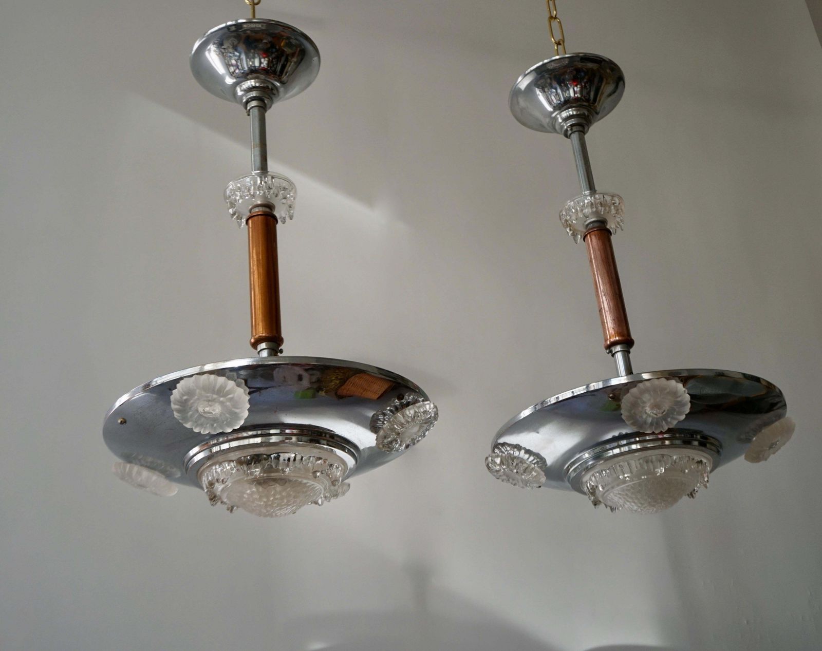 Pair Of 1930s Chrome And Glass Art Deco Chandeliers photo 1063.0
