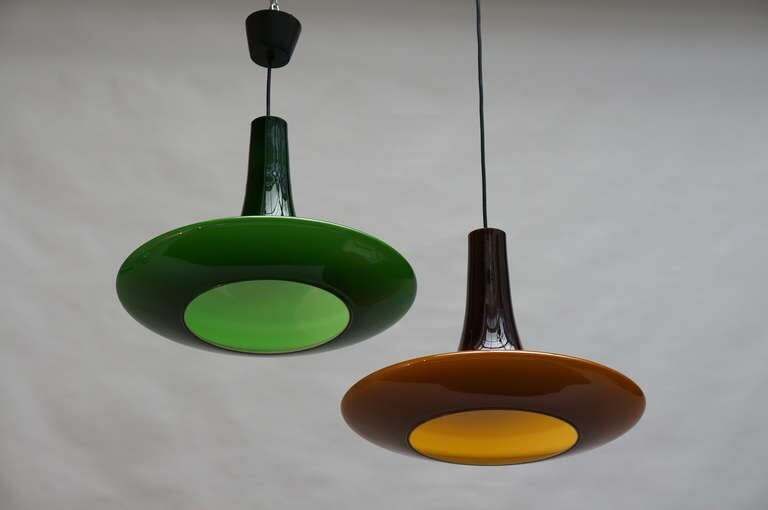 One Of Two Glass Pendant Lights By Peil And Putzler, 1970s, Germany photo Lighting