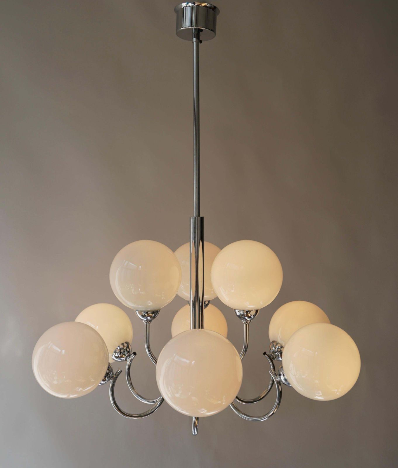 Vintage Chandelier In Chrome And Opaline Glass photo Lighting