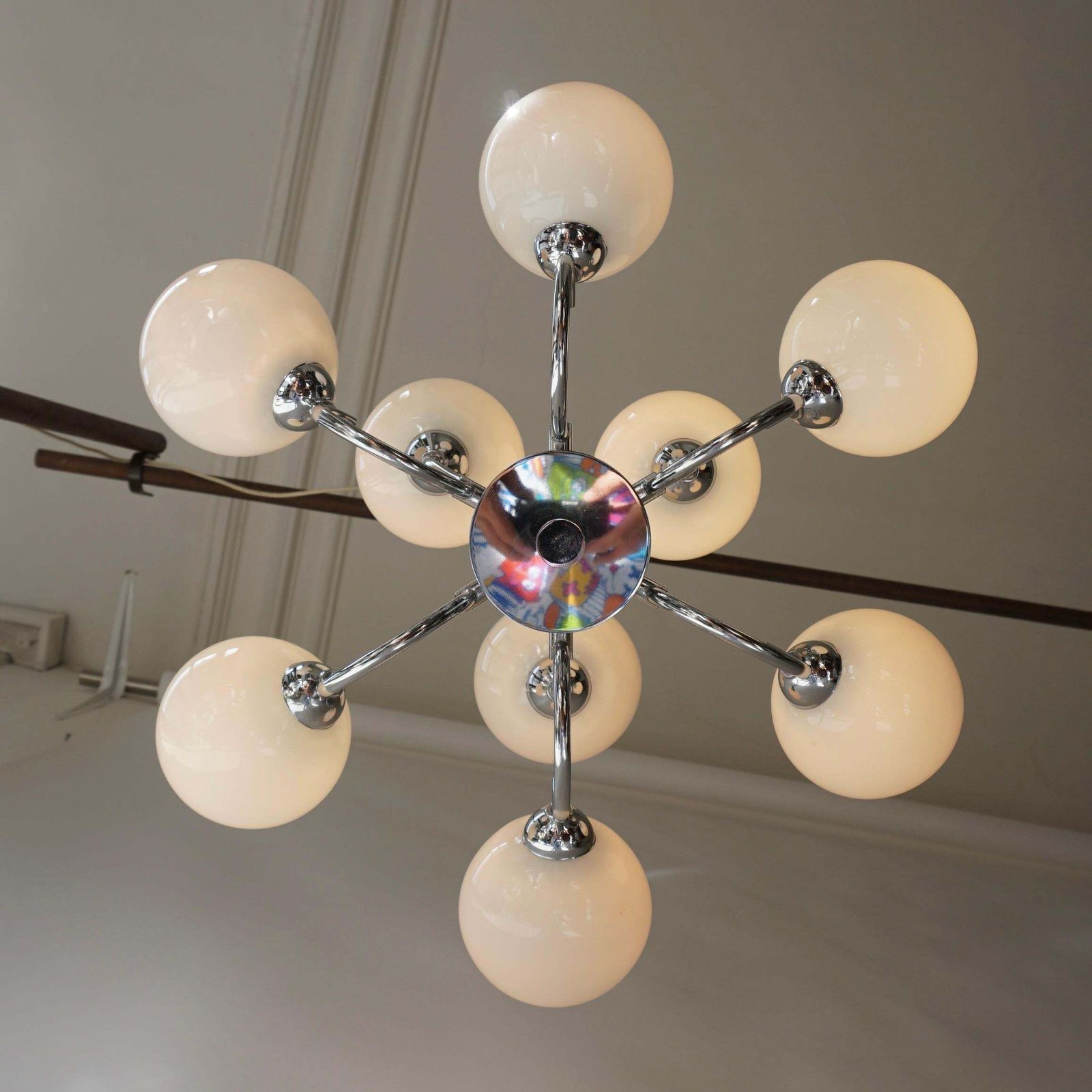 Vintage Chandelier In Chrome And Opaline Glass photo vinterior