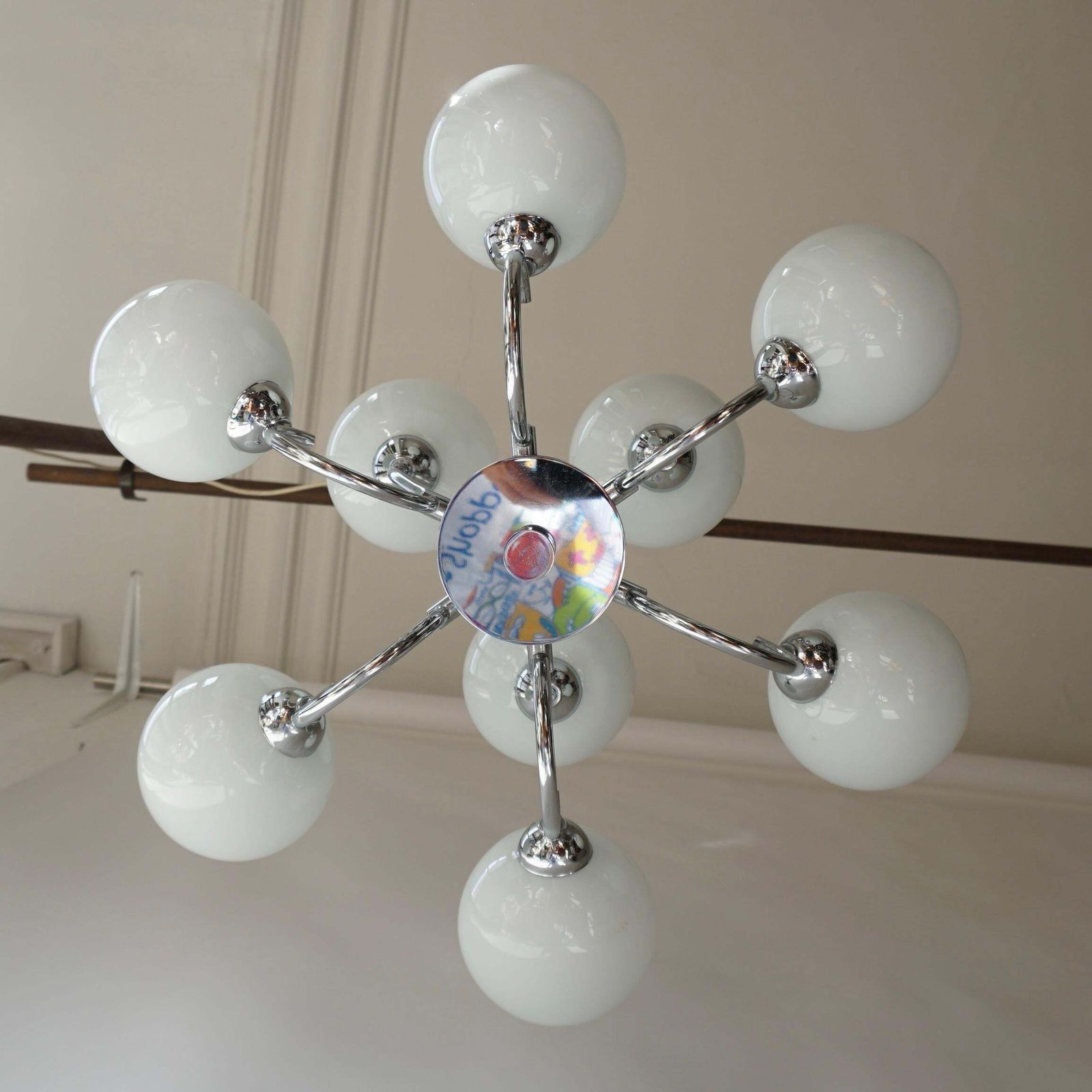 Vintage Chandelier In Chrome And Opaline Glass photo buy