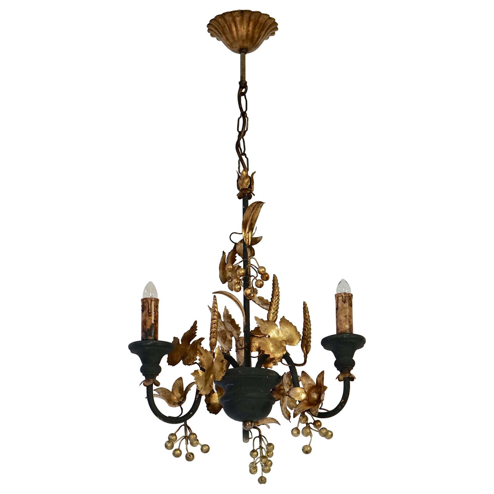 Chandelier In Wood And Gilded Metal