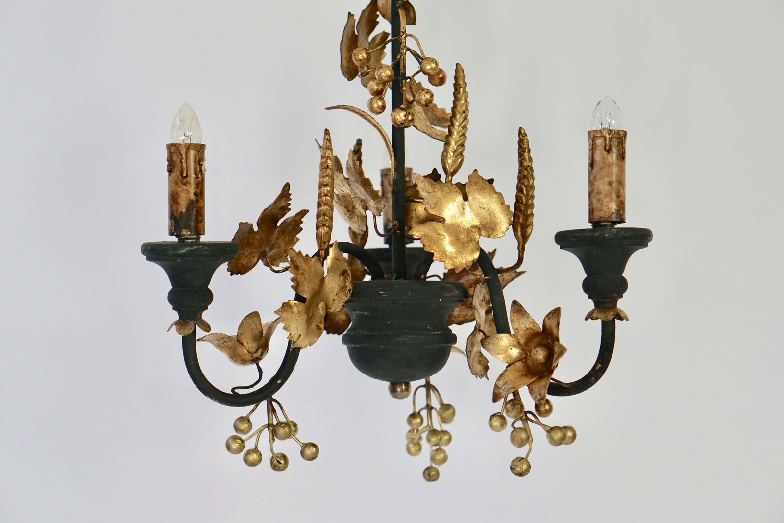 Chandelier In Wood And Gilded Metal photo for sale