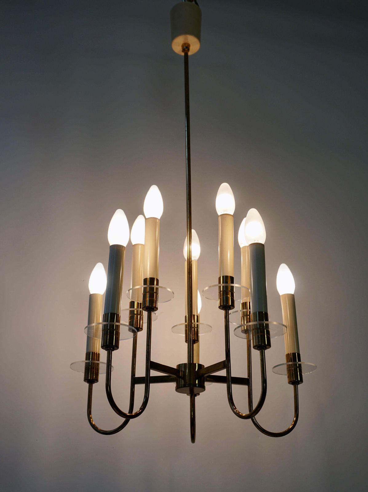 Elegant Italian Brass And Glass Chandelier photo buy