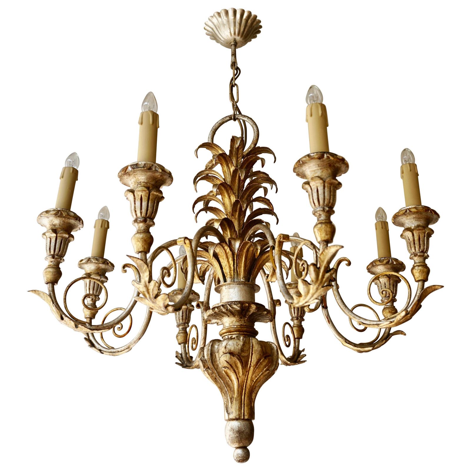 Pineapple Chandelier In Lacquered Wood And Gilt Brass, 1950s