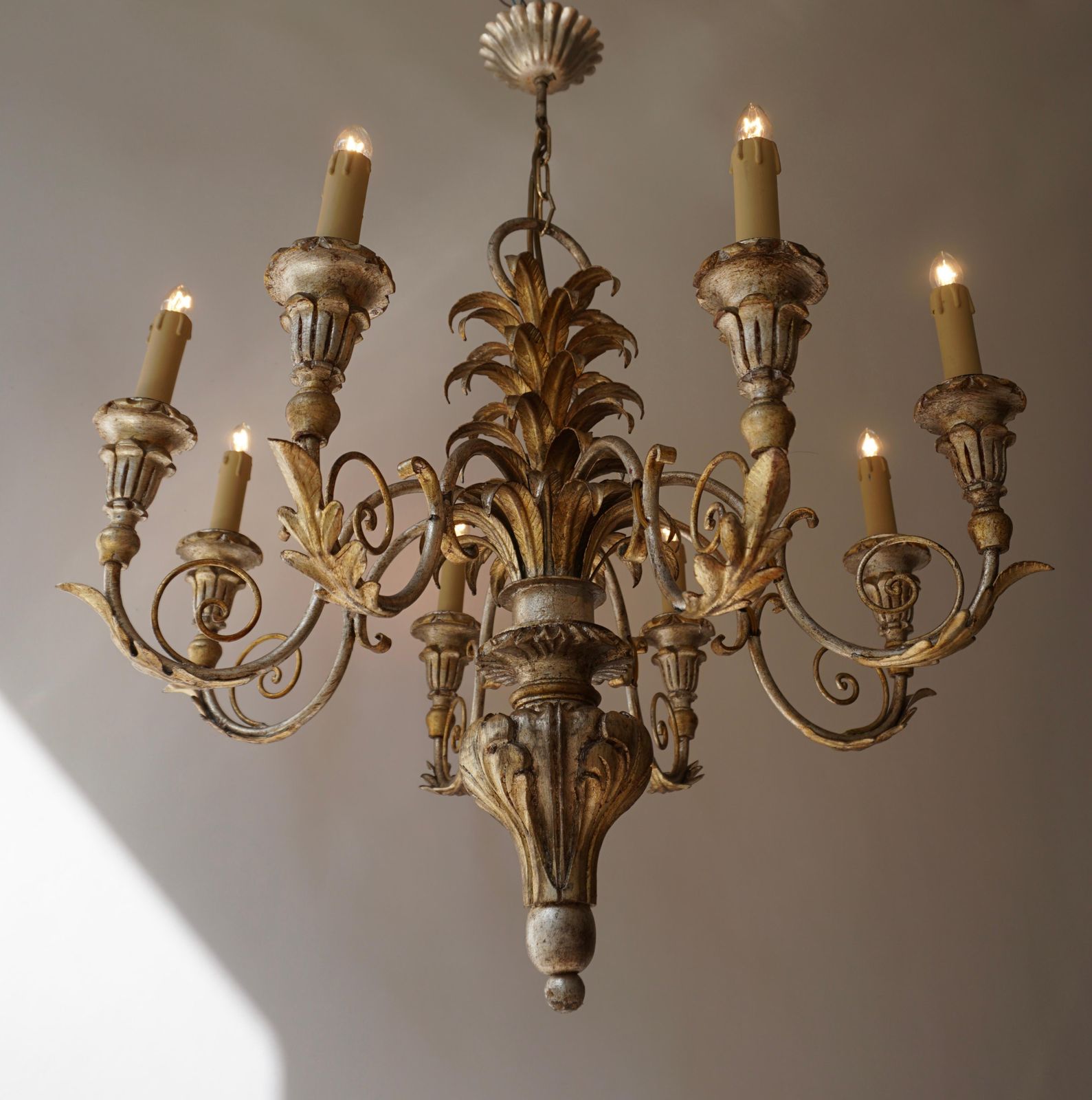 Pineapple Chandelier In Lacquered Wood And Gilt Brass, 1950s photo buy
