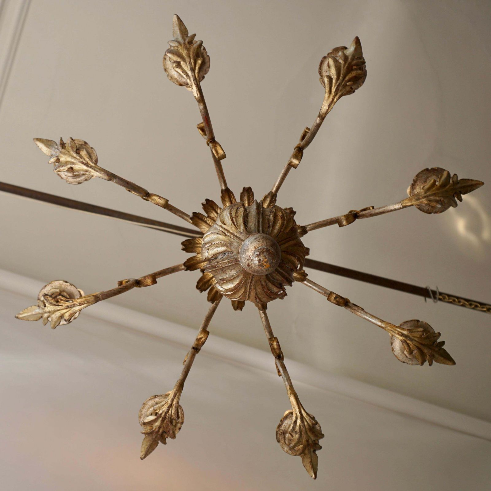 photo for sale Pineapple Chandelier In Lacquered Wood And Gilt Brass, 1950s