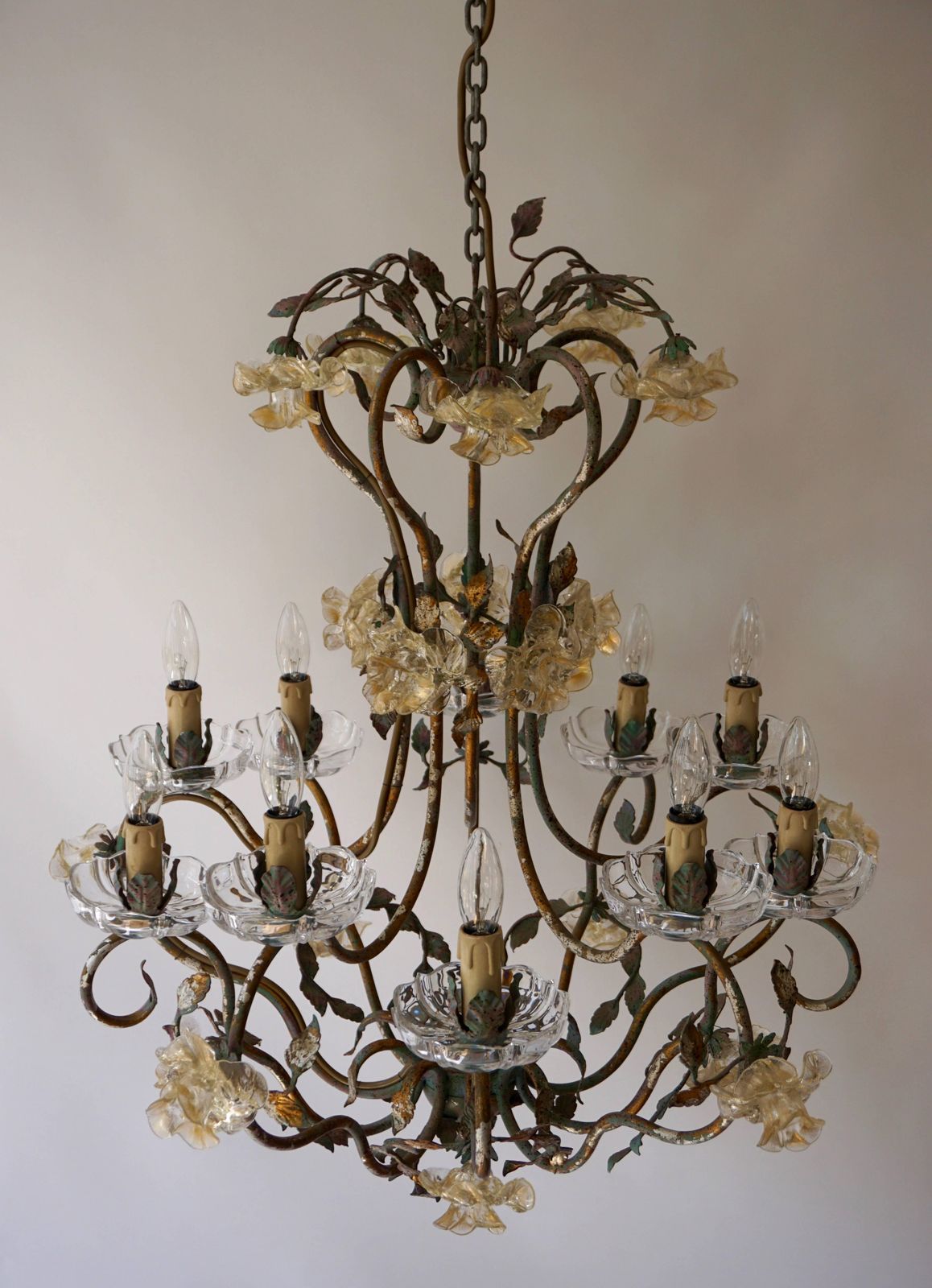 Italian Chandelier With Glass Flowers photo for sale