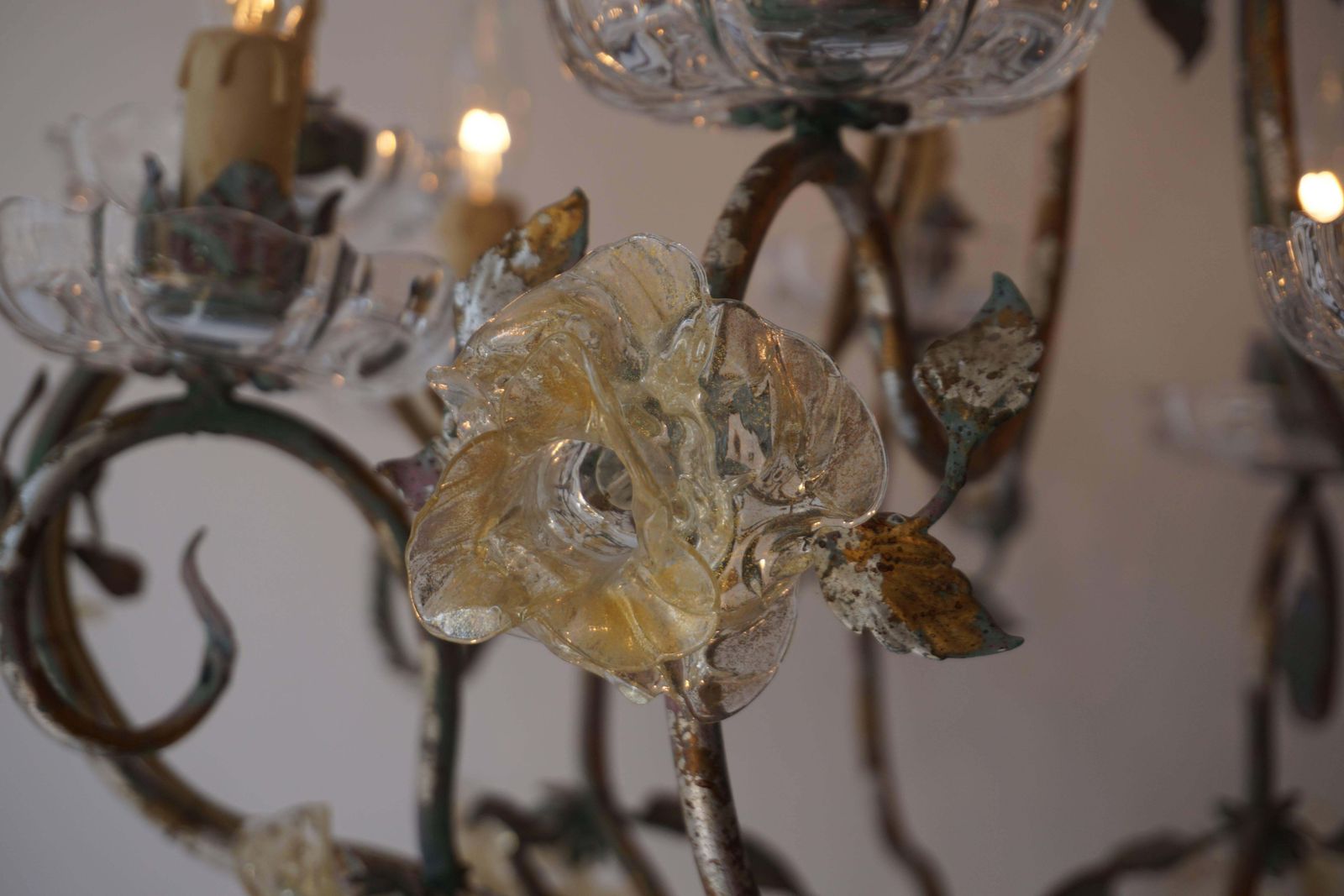 Italian Chandelier With Glass Flowers photo vintage