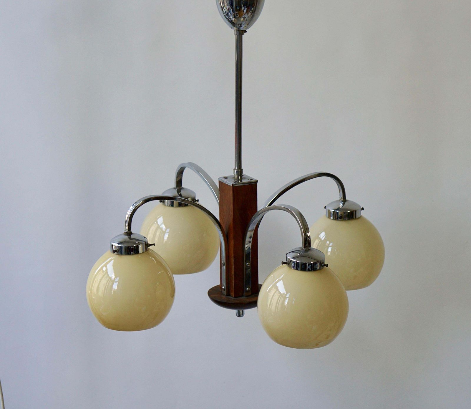 Art Deco Chandelier In Glass And Wood photo Lighting