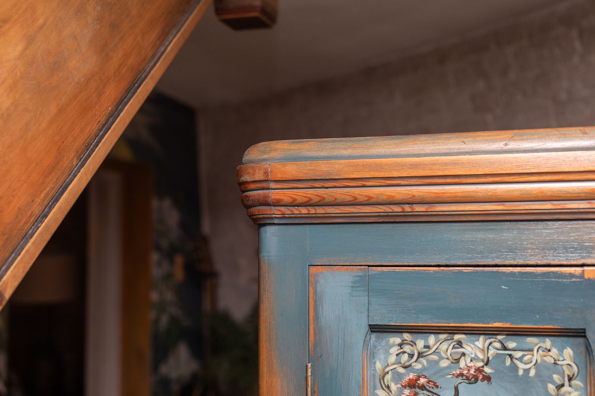 19th Century Pine Cupboard/Armoire/Pantry With Shelves Hand Painted, Completely One Off! photo for sale