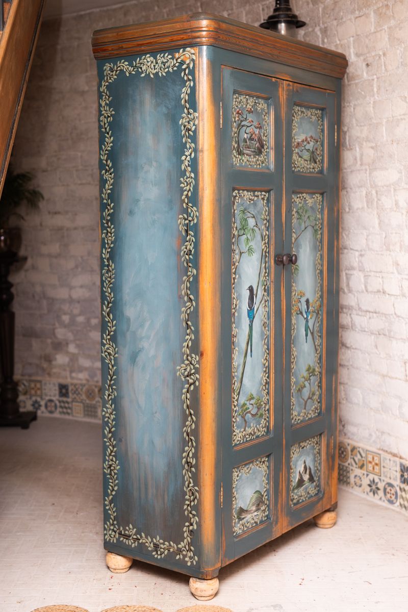 19th Century Pine Cupboard/Armoire/Pantry With Shelves Hand Painted, Completely One Off! photo Furniture